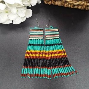 Serape Beaded Fringe Earrings